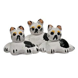 Handmade Cat Family Miniature Clay Figurines White Set of 3